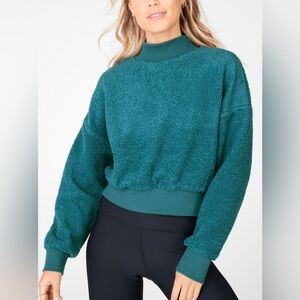 Fabletics Malia Polar Fleece Pullover Green/Teal Color Medium Athleisure Comfy